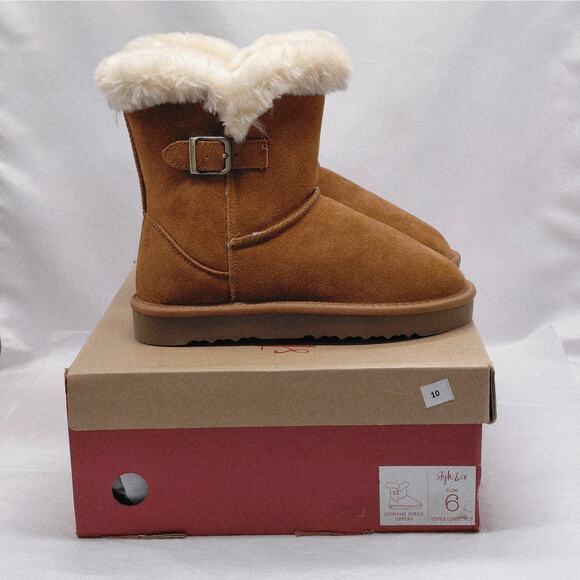 Style & Co Womens Ankle Boots Size 6 Tiny2 Chestnut Suede Faux Fur Shearling NIB - Picture 2 of 14
